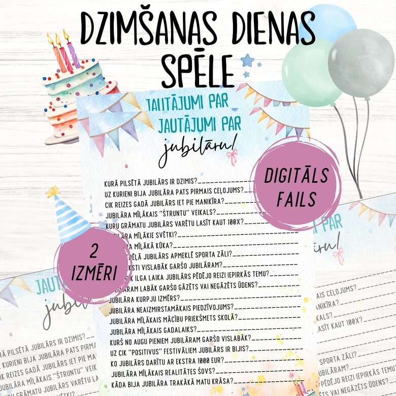 Dzimšanas dienas spēle - Jautājumi par jubilāru, digitāls PDF fails